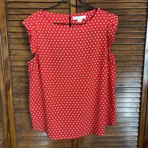 Monteau Los Angeles Women's Top - Red Polka Dot Sleeveless - Size XL